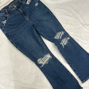 American Eagle Outfitters Women's Dark Blue Distressed bootcut Jeans